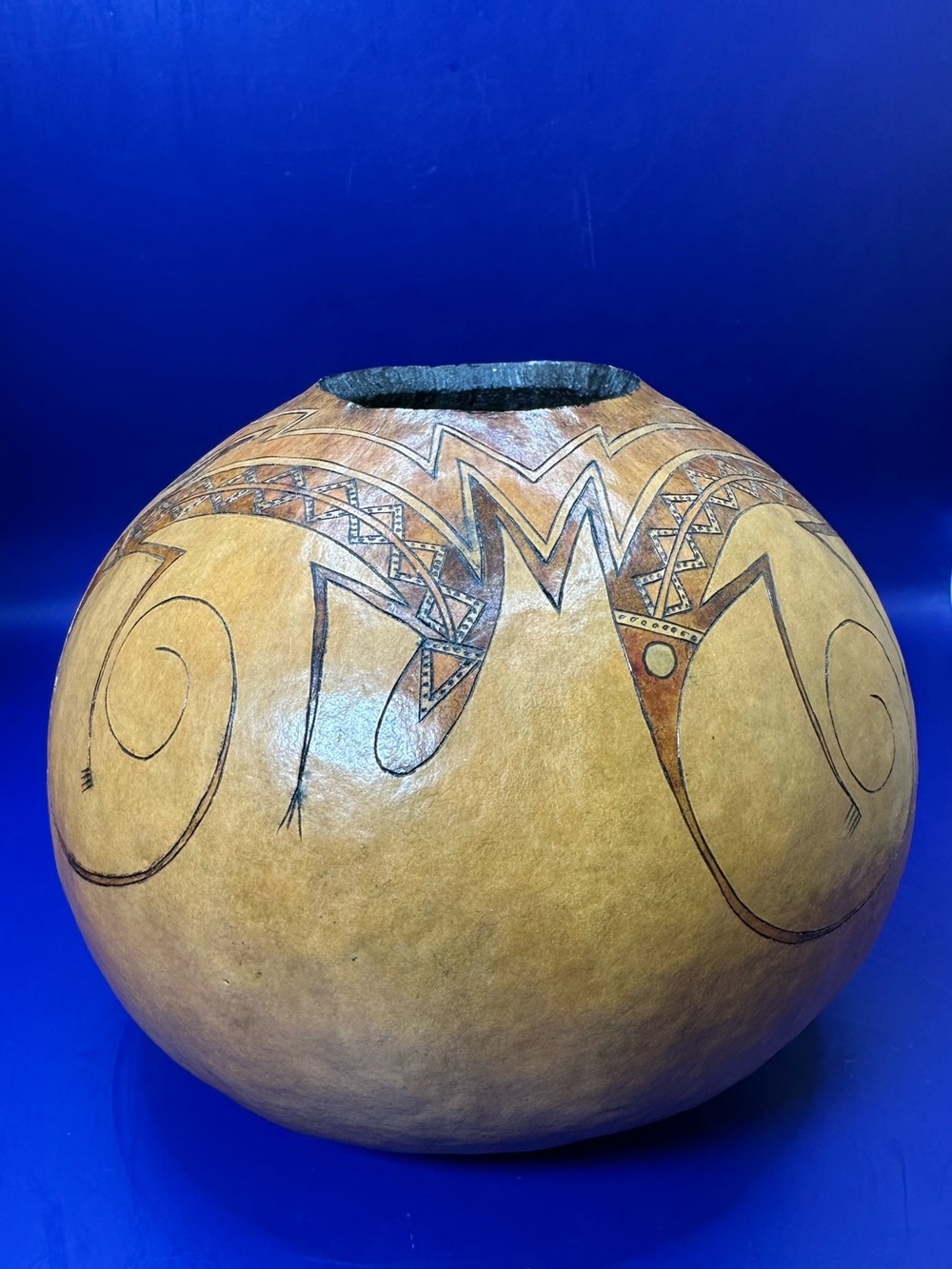 Vintage Vally Napier Signed Native American Lizards Hand Painted Gourd
